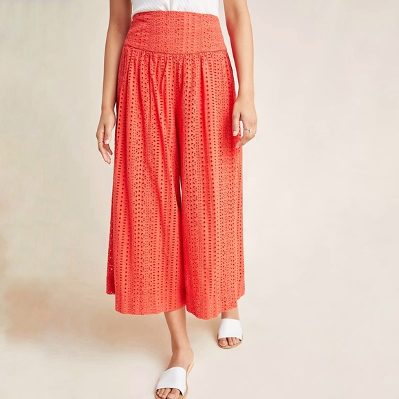 SOLD By Anthropologie Eyelet Wide Leg Pant Size 8 Coral
